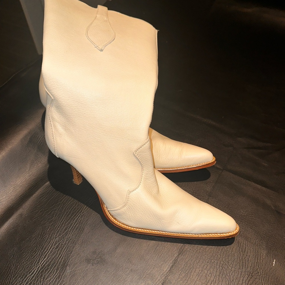 Women's Cream Leather Boots